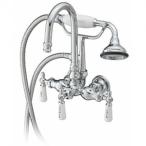 Gooseneck Wall Mount Tub Filler / Faucet with Handshower - 3-3/8" on Center - Multiple Finishes