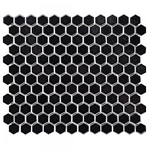 Metro 1" Hex Glossy Black Porcelain Mosaic Tile - Per Case of 10 - 8.5 Square Feet