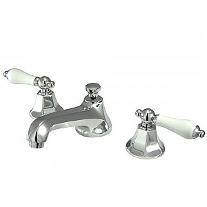 Metropolitan Widespread Lavatory Sink Faucet - Porcelain Lever Handles - Polished Chrome