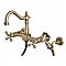 Heritage Wall Mount Bridge Kitchen Faucet with Brass Sprayer -  Antique Brass