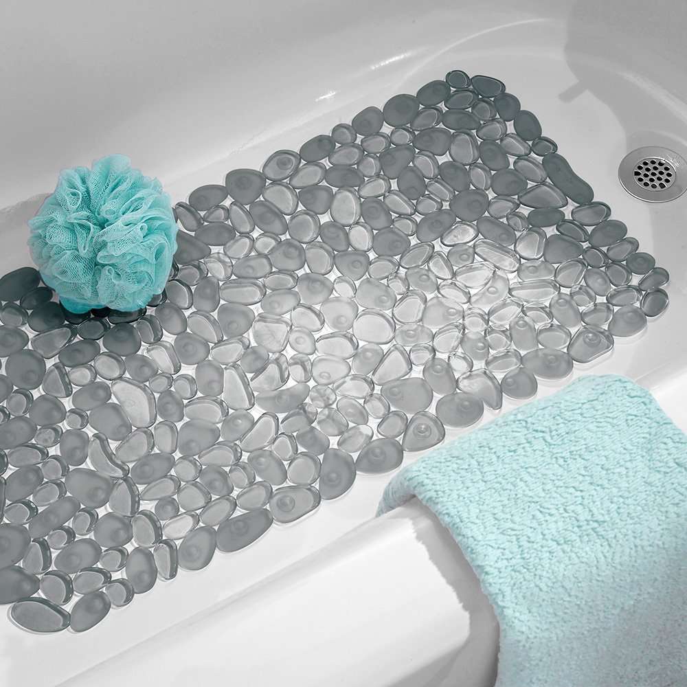 Interdesign Pebblz Non-Slip Suction Bath Mat  Mat For Shower Or Tub Graphite USA 