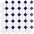 Metro Octagon M White w/Cobalt Dot 11-1/2" x 11-1/2" Porcelain Mosaic Tile - Sold Per Case of 10 - 9.4 Sq. Ft.