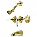 Tub and Shower Faucet Valves and Trim Kit with Porcelain Lever Handles - Brushed Brass