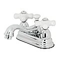 Kingston Heirloom Restoration Double-Handle 3-Hole Deck Mount 4-Inch Centerset Bathroom Faucet w/ Brass Pop-Up - Polished Chrome