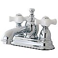 Kingston Tulare English Country Double-Handle 3-Hole Deck Mount 4-Inch Centerset Bathroom Faucet w/ Brass Pop-Up - Polished Chrome