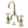 Kingston Brass KS7992AX English Country Bridge Bathroom Faucet with Brass Pop-Up, Polished Brass