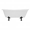 67-Inch Cast Iron Double Slipper Clawfoot Tub (No Faucet Drillings), White/Matte Black