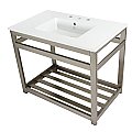 Fauceture VWP3722W8A8 Quadras 37-Inch Ceramic Console Sink (8-Inch, 3-Hole), White/Brushed Nickel