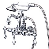 Wall Mount Victorian Clawfoot Tub Faucet with Hand Shower 3-3/8" on Center - Metal Lever Handles - Polished Chrome