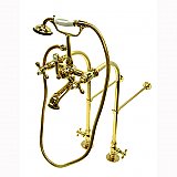Freestanding Clawfoot Tub Faucet with Hand Shower - 7" on Center - Includes Supply Lines - Polished Brass