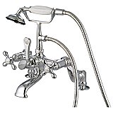Deck Mount Clawfoot Tub Faucet with Hand Shower - Adjustable Centers - Metal Cross Handles - Polished Chrome