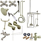 Kingston Brass CCK1148AX Vintage Clawfoot Tub Faucet Package with Shower Enclosure, Brushed Nickel