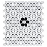 Metro Penny Matte 11-1/2" x 9-3/4" White with Black Flower Porcelain Mosaic Tile - Sold Per Case of 10 - 7.97 Square Feet
