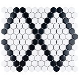 Metro Hex 1" M White w/M Black Diamond 10-1/4" x 11-7/8" Porcelain Mosaic Tile - Sold Per Case of 10 - 8.6 Sq. Ft.