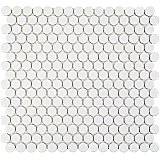Hudson Penny Round Glossy White 11-7/8" x 12-5/8" Porcelain Mosaic Tile -10 Sheets Per Case -10.5 Sq. Ft.