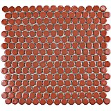 Hudson Penny Round 3/4" Glazed Porcelain Mosaic Tile - Glossy Vermilio Red - Per Case of 10 Sheets - 10.74 Sq. Ft.