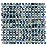 Hudson Penny Round Lagoon Blue Glazed Porcelain Mosaic Tile - Per Case of 10 Sheets - 10.70 Sq. Ft.