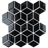 Hudson Rhombus Glossy Black 10-1/4" x 11-3/4" Porcelain Mos - Sold Per Case of 10 - 8.6 Sq. Ft.