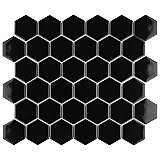 Metro Hex 2" Glossy Black 11-1/8" x 12-5/8" Porcelain Mosaic Tile - Sold Per Case of 10 - 10.0 Sq. Ft.