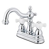 Kingston Chrome 4-Inch Centerset Lavatory Faucet - Porcelain Cross Handles - Polished Chrome