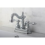 Kingston Chrome 4-Inch Centerset Lavatory Faucet - Metal and Porcelain Lever Handles - Polished Chrome