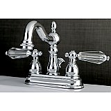 Kingston Chrome 4-Inch Centerset Lavatory Faucet - Crystal Lever Handles - Polished Chrome