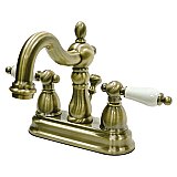 Kingston Brass 4-Inch Centerset Lavatory Faucet - Porcelain Levers - Vintage Brass