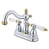 Kingston Brass 4-Inch Centerset Lavatory Faucet - Porcelain Levers - Polished Chrome/Polished Brass