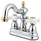 Kingston Brass 4-Inch Centerset Lavatory Faucet - Porcelain Cross Handles - Polished Chrome/Polished Brass