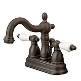 Kingston Brass 4-Inch Centerset Lavatory Faucet - Porcelain Levers - Oil Rubbed Bronze