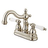 Kingston Brass 4-Inch Centerset Lavatory Faucet - Porcelain Levers - Polished Nickel