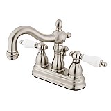 Kingston Brass 4-Inch Centerset Lavatory Faucet - Porcelain Levers - Brushed Nickel