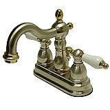 Kingston Brass 4-Inch Centerset Lavatory Faucet - Porcelain Levers - Brushed Nickel/Polished Brass