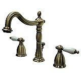 Heritage Widespread Sink Faucet - Porcelain Lever Handles - Vintage Brass