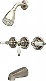 Tub and Shower Faucet Valves and Trim Kit with Porcelain Lever Handles - Brushed Nickel