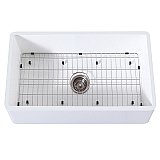 Gourmetier 33" x 18" Farmhouse Kitchen Sink with Strainer and Grid - Matte White/Brushed Stainless Steel
