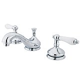 Heritage Widespread Sink Faucet - Porcelain Lever Handles - Polished Chrome