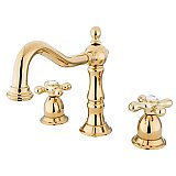 Heritage Widespread Sink Faucet - Metal Cross Handles - Polished Brass