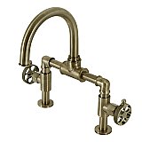 Kingston Brass KS2173RKX Webb Bridge Bathroom Faucet with Push Pop-Up, Antique Brass