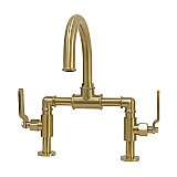 Kingston Brass KS2177KL Whitaker Industrial Style Bridge Bathroom Faucet with Pop-Up Drain, Brushed Brass