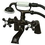 Deck Mount Clawfoot Tub Faucet with Diverter 6" on Center - Metal Cross Handles - Oil Rubbed Bronze