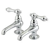 Restoration Basin Sink Faucet Separate Hot & Cold Taps - Metal Levers Handles - Polished Chrome