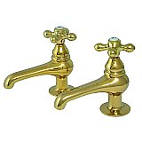Restoration Basin Sink Faucet Separate Hot & Cold Taps - Metal Cross Handles - Polished Brass