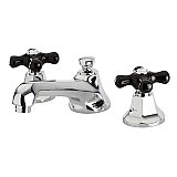 Metropolitan Widespread Sink Faucet - Black Porcelain Cross Handles - Polished Chrome