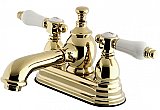 Kingston Brass 4-Inch Centerset Lavatory Faucet Porcelain Levers - Polished Brass