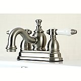 Kingston Brass 4-Inch Centerset Lavatory Faucet Porcelain Levers - Brushed Nickel