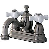 Kingston Brass 4-Inch Centerset Lavatory Faucet Porcelain Cross Levers - Brushed Nickel