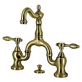 Kingston Brass KS7973TAL Tudor Bridge Bathroom Faucet with Brass Pop-Up, Antique Brass