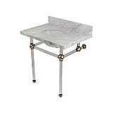 Fauceture Templeton 30" Wide Carrara Marble Bathroom Console Vanity with Acrylic Legs - Polished Nickel
