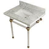 Kingston Brass 30" Wide Carrara Marble Vanity with Sink and Acrylic Legs - Satin Brass